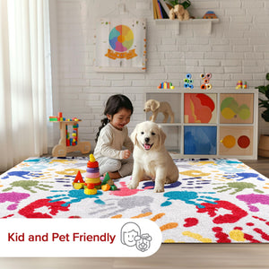 Kids Handprint Area Rug 5x8 Multicolor Polypropylene