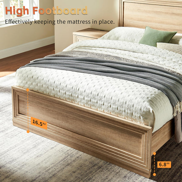 Queen Wood Bed Frame with Headboard, Footboard & RGB LED Light