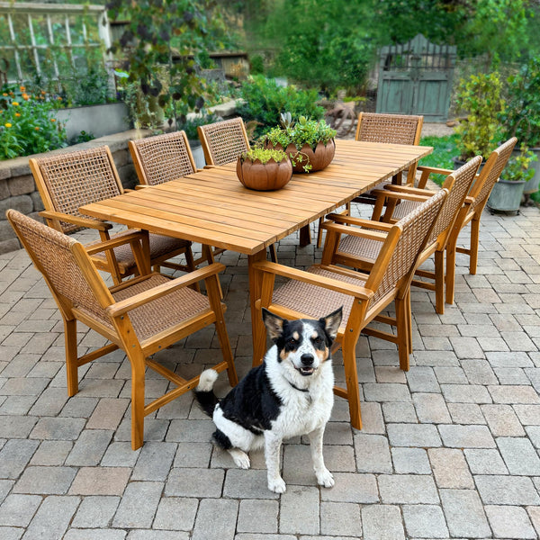 9-Piece Outdoor Dining Set – Rattan Chairs & Acacia Wood Table