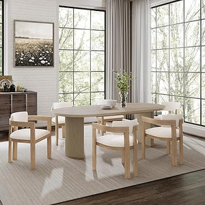 7-Piece Oval Dining Table Set with 6 Upholstered Chairs