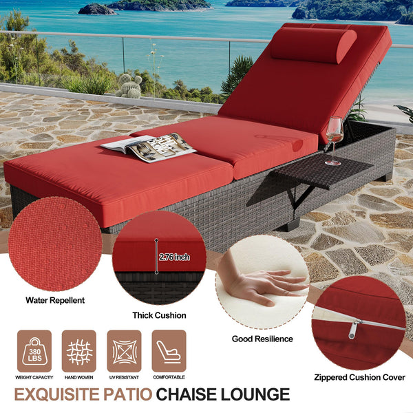 Outdoor PE Wicker Chaise Lounge Set of 2 – Adjustable Reclining Patio Lounger Chairs