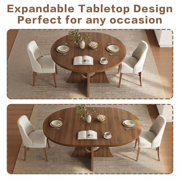 Extendable Round Dining Table with Storage Shelf | 43.3" to 59" Oval