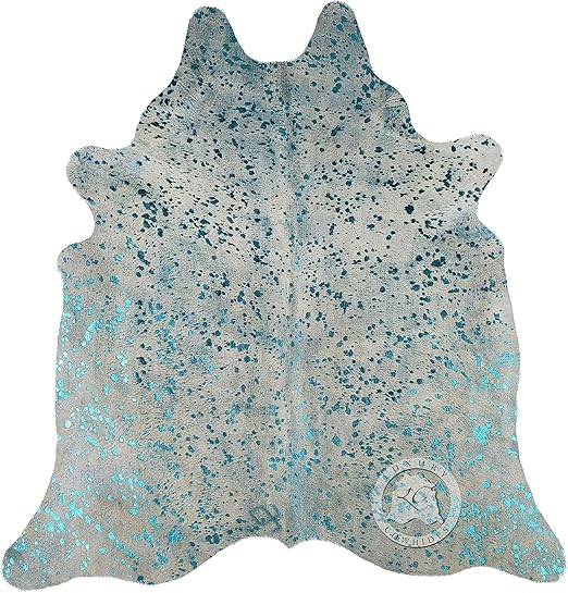 Metallic Cowhide Area Rug – Genuine Leather, 6x7-8 Ft