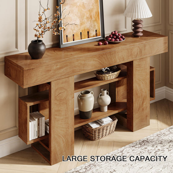 63" Farmhouse Console Table with Storage Shelf