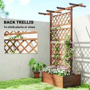 Raised Garden Bed with Trellis and Pergola Roof – Fir Wood Planter Box