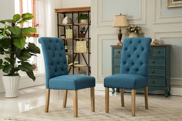 Tufted Parsons Dining Chair Set of 2 – Upholstered High-Back Wood Frame