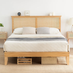 Rattan Platform Bed Frame with LED Lights & Storage
