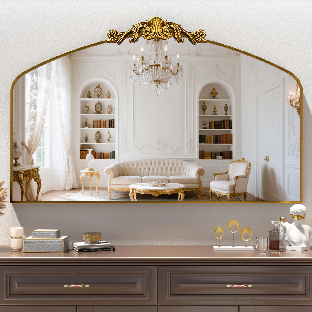 Vintage Arched Decorative Wall Mirror – Gold Aluminum Frame