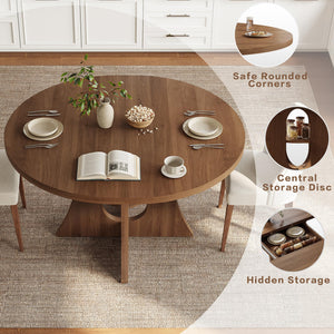 Extendable Round Dining Table with Storage Shelf | 43.3" to 59" Oval