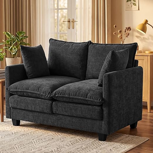 Compact Chenille Loveseat Sofa with Deep Seat & Detachable Cover