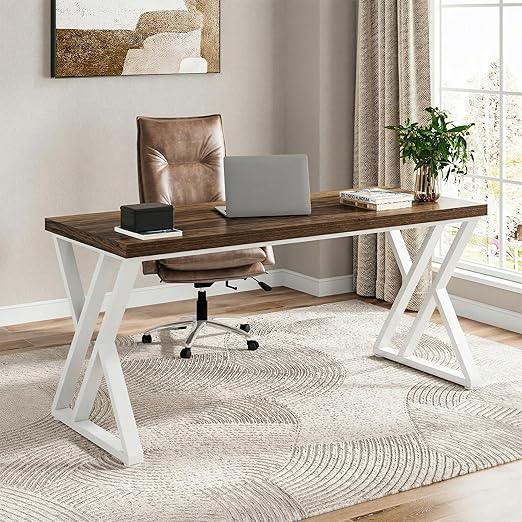 55-Inch Computer Desk with Z-Shaped Metal Legs