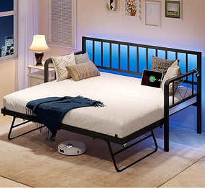 Twin Daybed with Trundle, Charging Station & LED Lights
