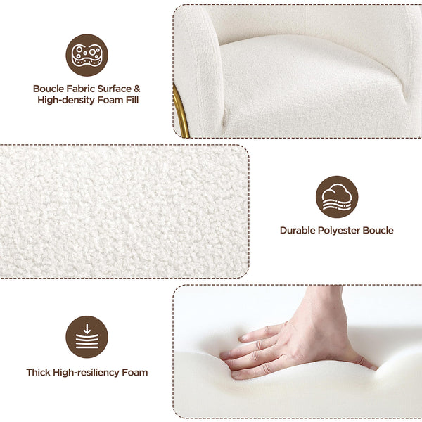Boucle Barrel Accent Chair with Gold V-Legs