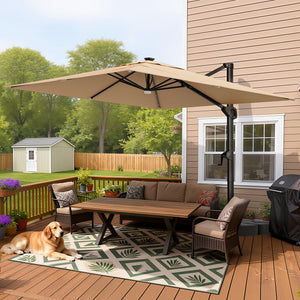 10 ft Square Cantilever Patio Umbrella with Solar Lights & Base