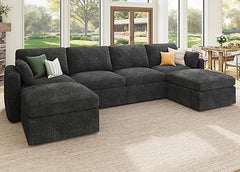 U-Shaped Modular Sectional Sofa with Storage Seats & Ottoman