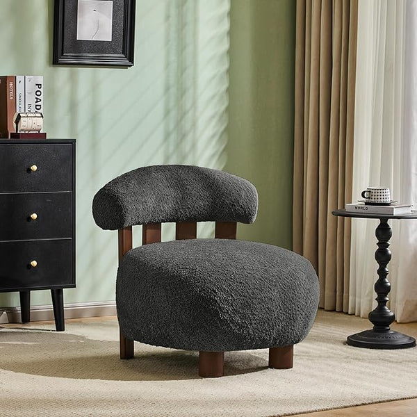 Armless Boucle Accent Chair with Solid Wood Frame