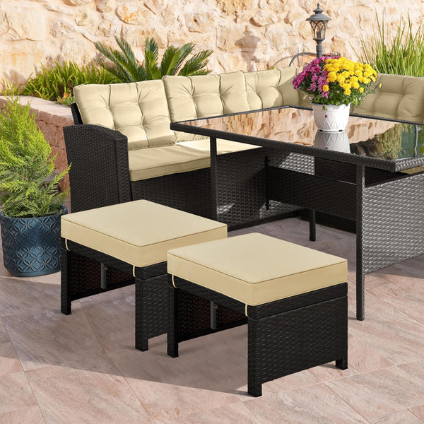 Outdoor Wicker Ottoman Set of 2 with Removable Cushion