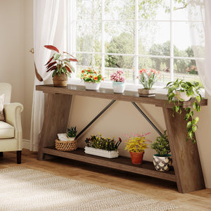 70.9" Industrial Sofa Console Table with 2-Tier Storage