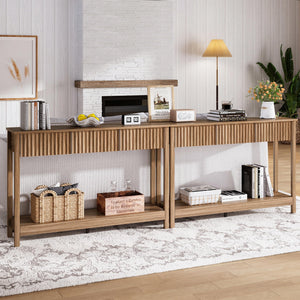 47" Fluted Console Table with Drawers & Open Shelf