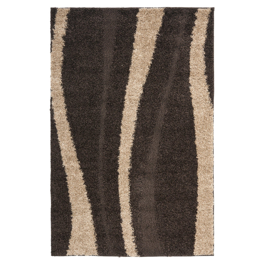 8x10 Cream & Dark Brown Shag Area Rug – Non-Shedding Plush Pile