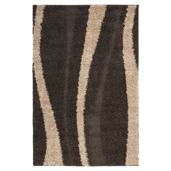 8x10 Cream & Dark Brown Shag Area Rug – Non-Shedding Plush Pile
