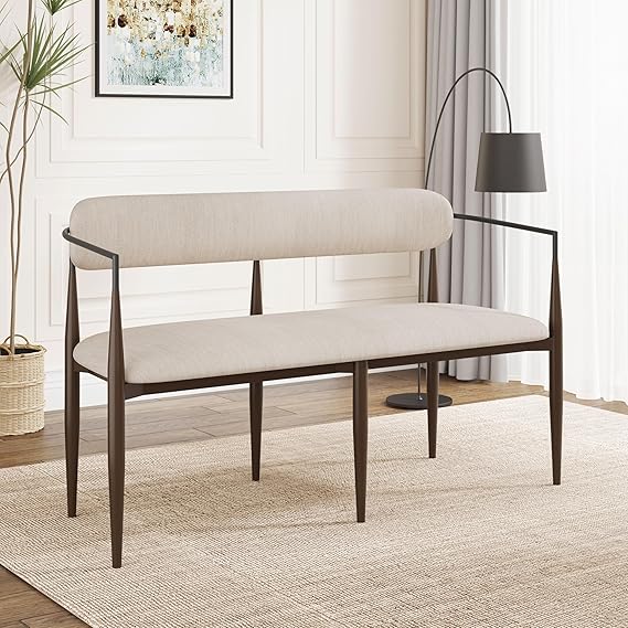 55" Metal Loveseat Settee with Iron Frame & Open Backrest