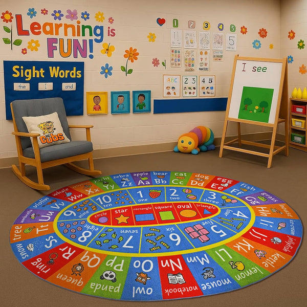 Kids Educational ABC Alphabet Numbers & Shapes Area Rug