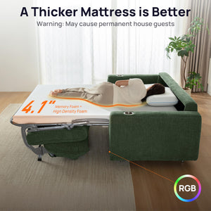 Queen Sleeper Sofa Bed with USB Charging & Memory Foam Mattress