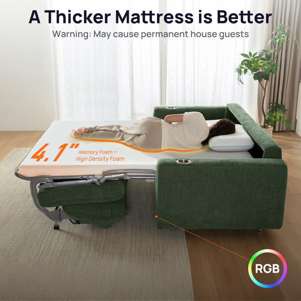 Queen Sleeper Sofa Bed with USB Charging & Memory Foam Mattress