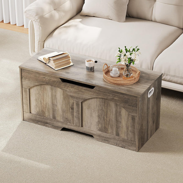 Retro Wooden Storage Bench with Safety Hinges