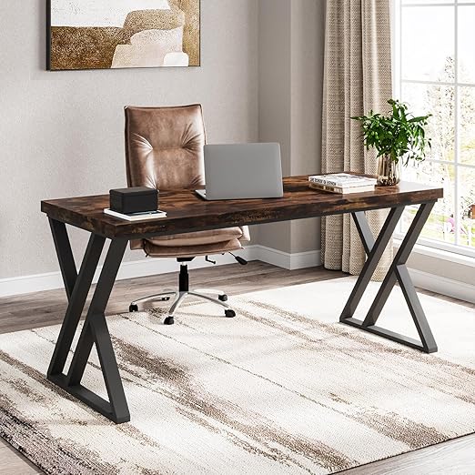 55-Inch Computer Desk with Z-Shaped Metal Legs