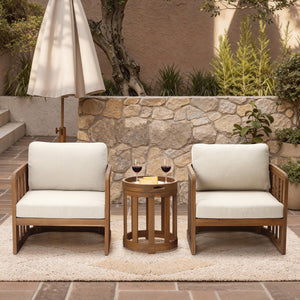 Acacia Wood Outdoor Side Table with Removable Tray Top & Slatted Design