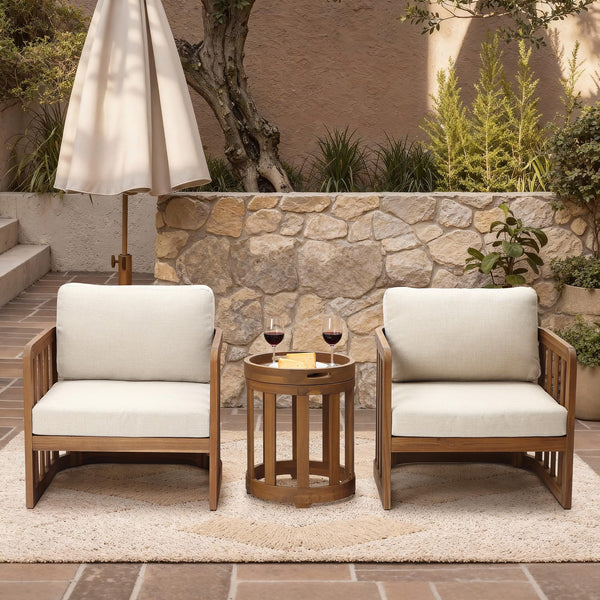 Acacia Wood Outdoor Side Table with Removable Tray Top & Slatted Design