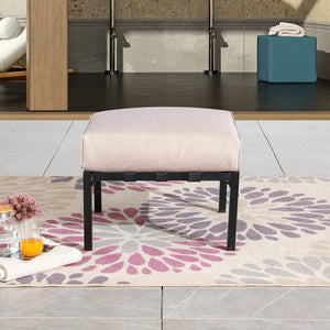 Outdoor Patio Ottoman with Cushion — Square Metal Footstool, Beige