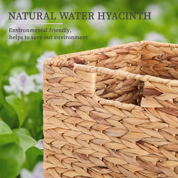 Foldable Water Hyacinth Storage Baskets for Cube Shelves – Set of 4