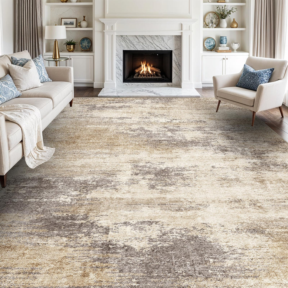 12x15 Abstract Area Rug – Non-Slip Washable Low-Pile Polyester