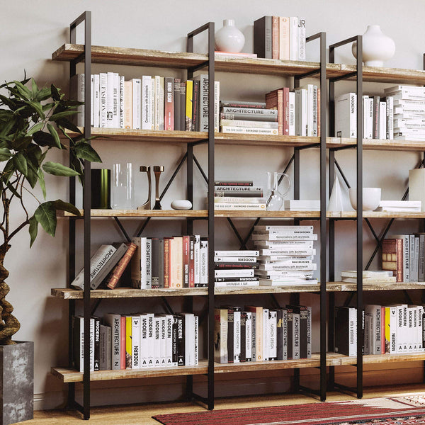 Double Wide 5-Tier Industrial Bookshelf