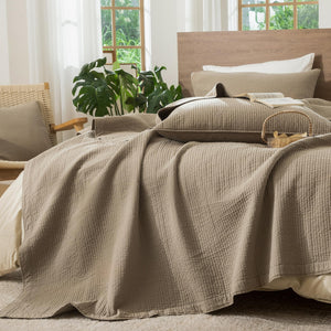 Washed Cotton Stripe Stitch Quilt Set with Pillow Shams