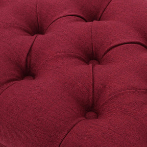 Tufted Fabric Ottoman Bench – Deep Red