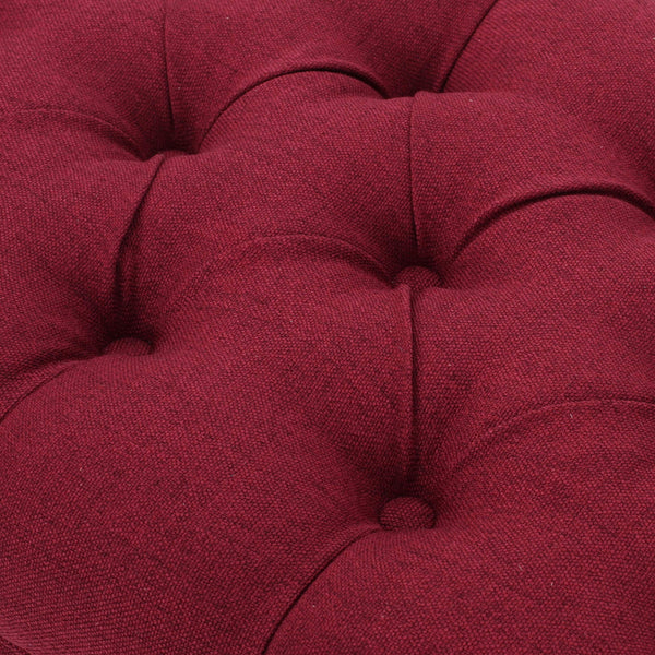 Tufted Fabric Ottoman Bench – Deep Red