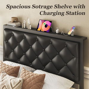 Metal Platform Bed Frame with Storage Drawers & Charging Station