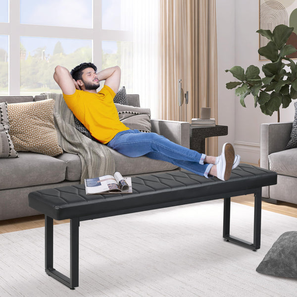 Padded Dining Bench Set of 2 – Faux Leather Upholstered Long Bench