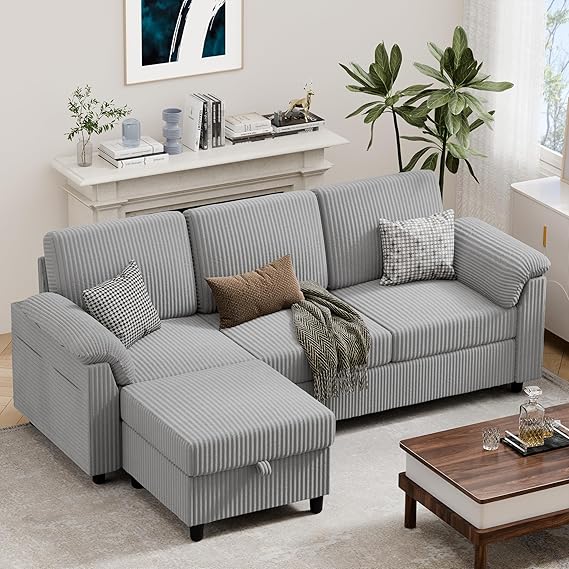 79" Convertible L-Shaped Sectional Sofa with Storage Ottoman