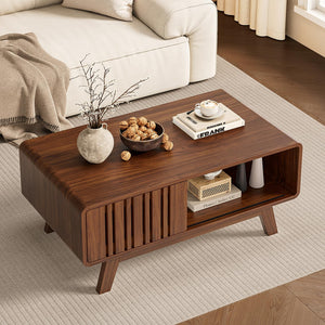 Mid-Century Modern Coffee Table with Sliding Cabinet Door