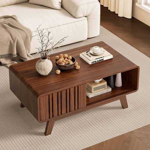 Mid-Century Modern Coffee Table with Sliding Cabinet Door