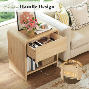 Nightstand Set of 2 with Drawer & Open Shelves – Curved Bedside End Table