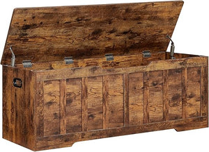 Extra Large Storage Chest Bench with Safety Hinges – 51.2" Wooden Trunk
