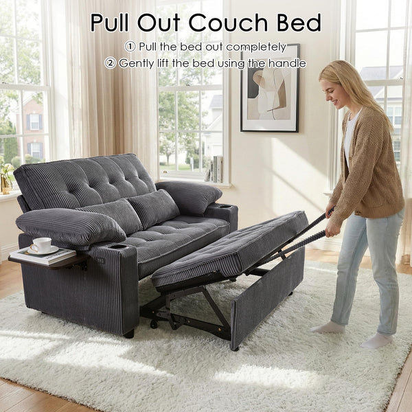 58" Convertible Sleeper Sofa Bed – Pull-Out Loveseat with Adjustable Backrest