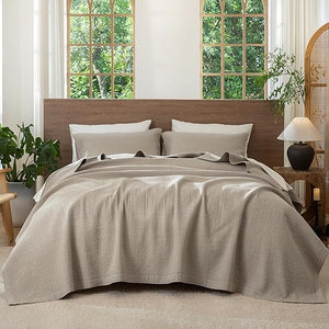 Washed Cotton Stripe Stitch Quilt Set with Pillow Shams