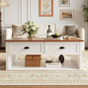 Farmhouse Coffee Table with Storage Shelf
